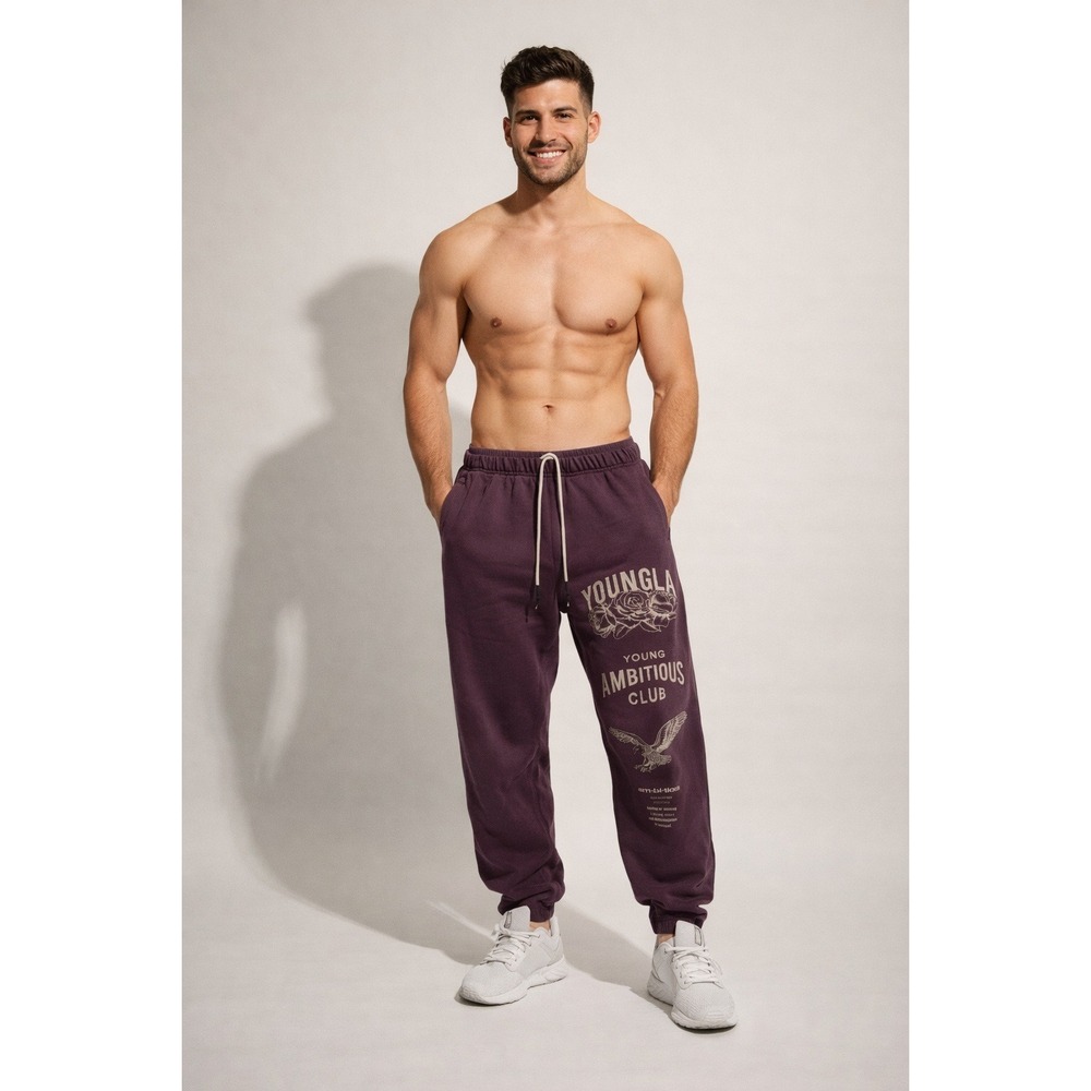 YoungLA Young Ambitious Club Joggers Purple Graphic Sweatpants Mens Medium M